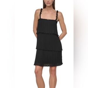 DKNY Chiffon Mini Dress NWT Black Pleated Chiffon Flapper 1920’s 14